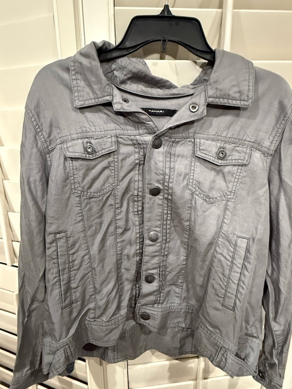 Tahari Light Gray Button-Front Jean Jacket